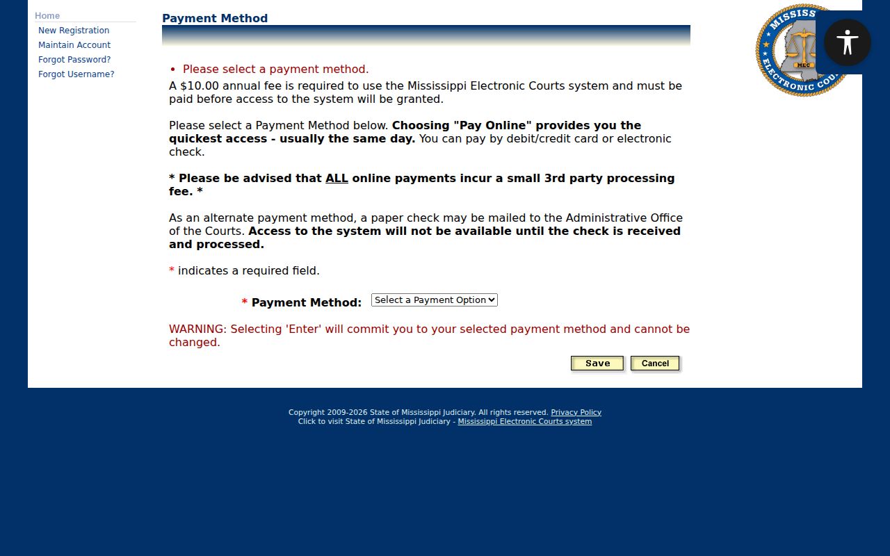 PAMEC online and mailed payment choices