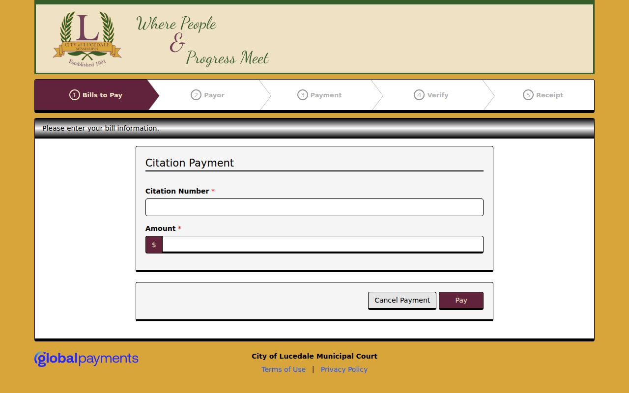 Lucedale Municipal Court citation payment form
